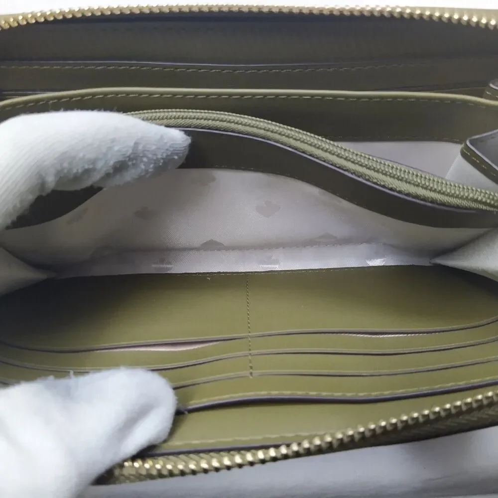 Kate Spade New York Moss Green Leather Zip Around Credit Card Wallet - NWT